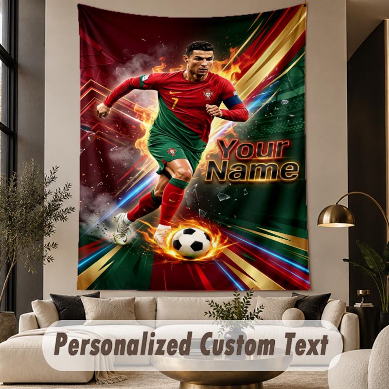 Custom Text Tapestry Cristiano Ronaldo Print Wall Tapestry Indoor Living Room Wall Decor