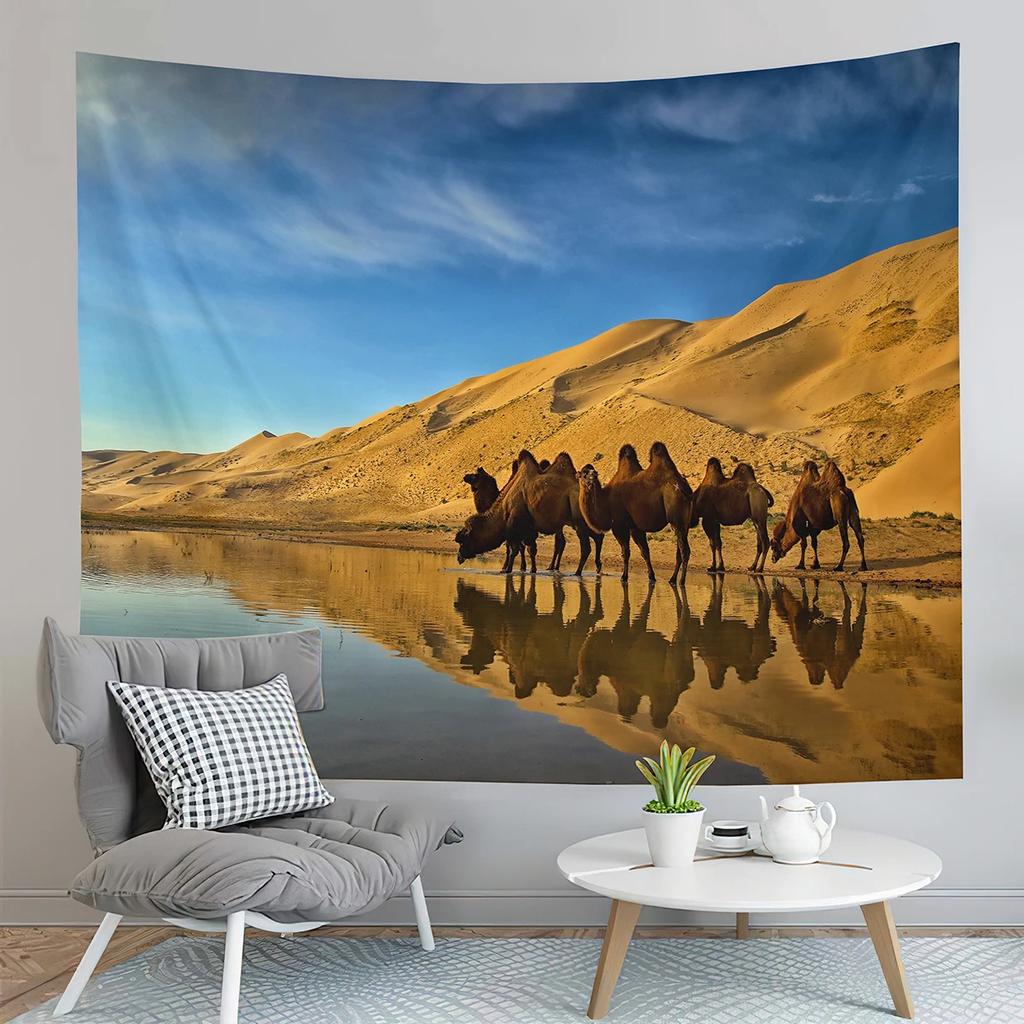Animal Camel Tapestry Sunset Scenery Tapestry Desert Sunset Tapestry Home Living Room Bedroom Aesthetics Decoration Tapestries