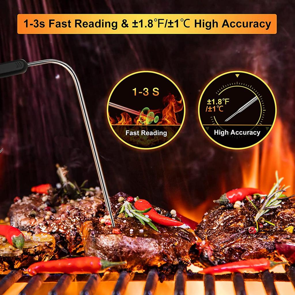 Bezdrátový masový teploměr pro grilování, uzení, BBQ, troubu, digitální kuchyňský teploměr na jídlo se 4 sondami, časovač, alarm, dárek, nový