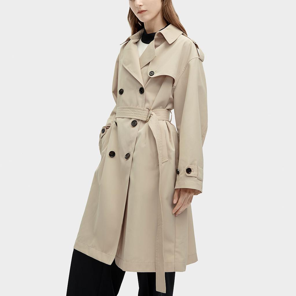 Fila Solid Color Polo Collar Casual Woven Mid-Length Coat Women Coats Stone Khaki F11W415708F-LK
