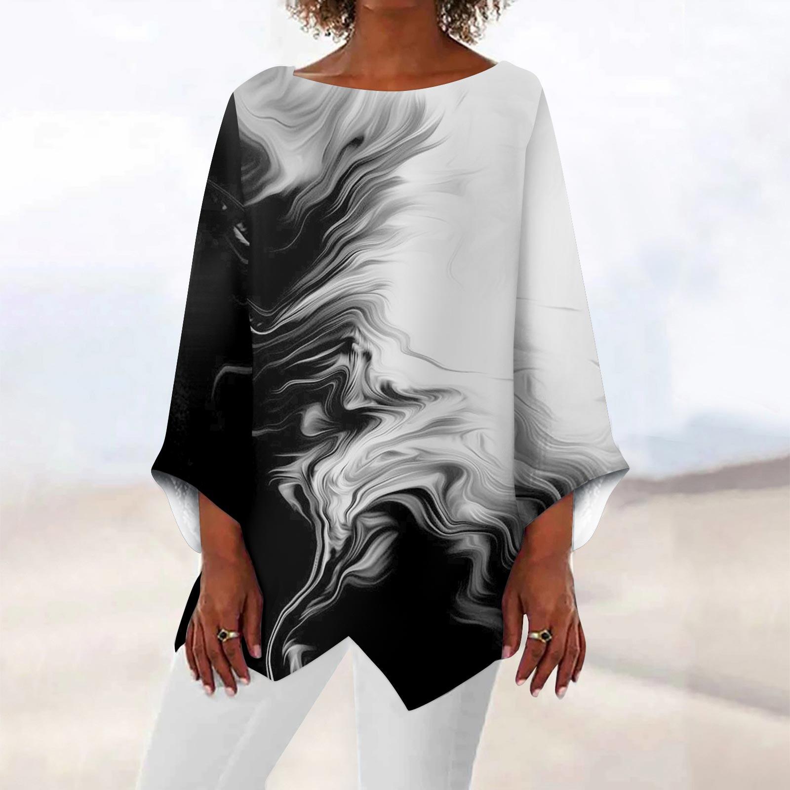 

Женская модная футболка в стиле ретро с круглым вырезом и рукавом девять четвертей, нерегулярный подол, топ XXXXL белый