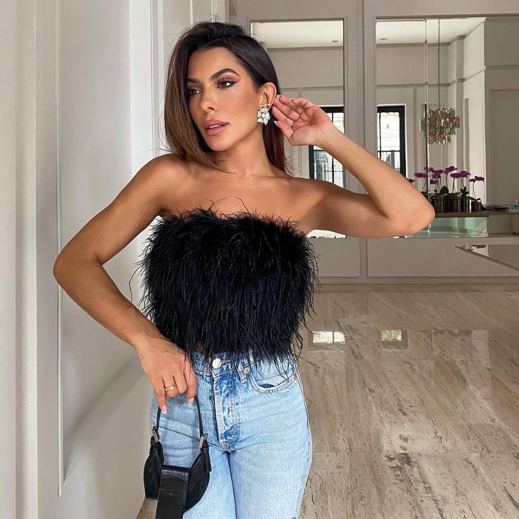 Summer Fashion Fluffy Multicolour Sleeveless Hairy Sheath Top