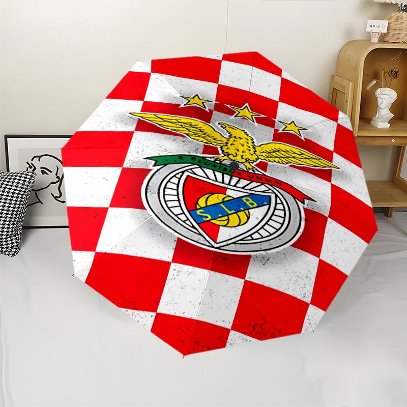 Sport Lisboa e Benfica Print Automatic Umbrella, 8 Rib Iron Frame, Plastic Handle, Suitable for Outdoor Travel &Daily , Ideal Gift