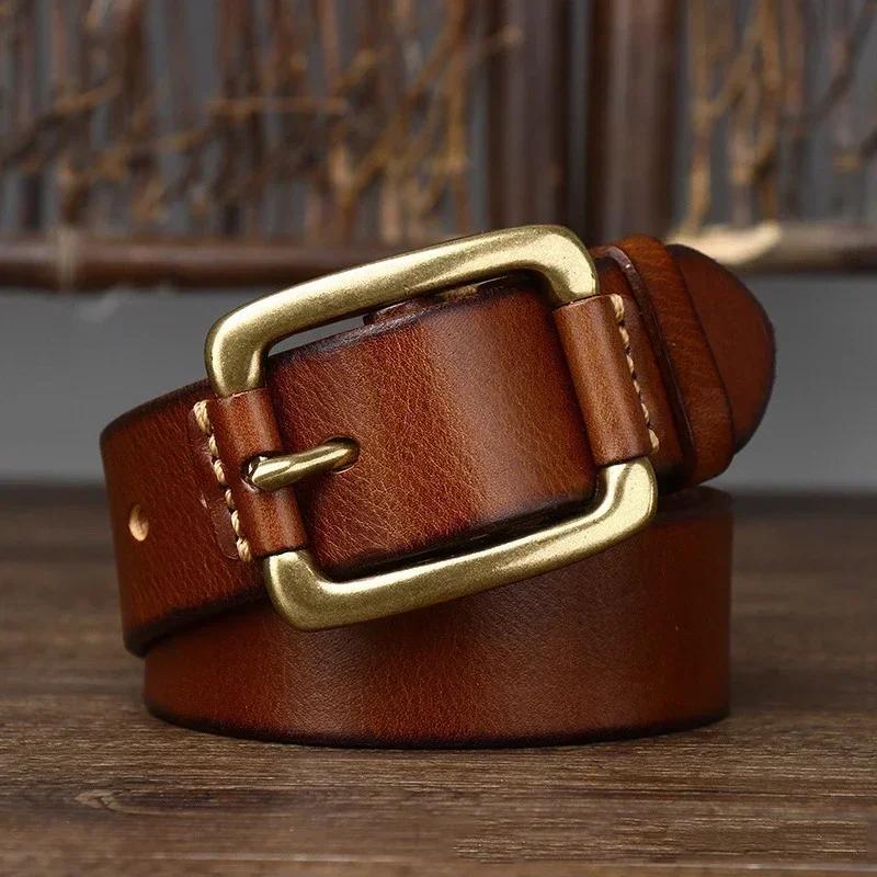 3.8CM Reines Rindsleder Hochwertige Echtes Ledergürtel für Herren Markenriemen Männliche Messingschnalle Ausgefallen Vintage Jeans Cowboy Cintos
