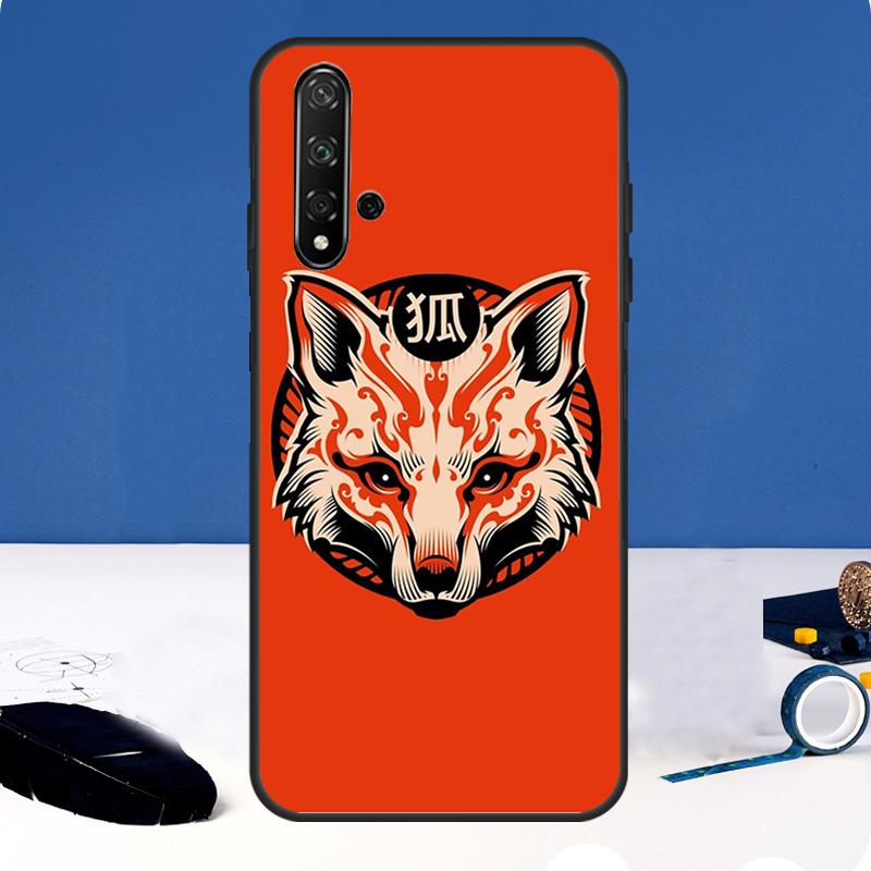 Japanese Kitsune Fox Mask Case For Huawei Nova 12i 7i 8i 11i 12s 11 9 10 SE Y60 Y61 Y70 Y72 Y73 Y90 Y91 P30 P40 Lite