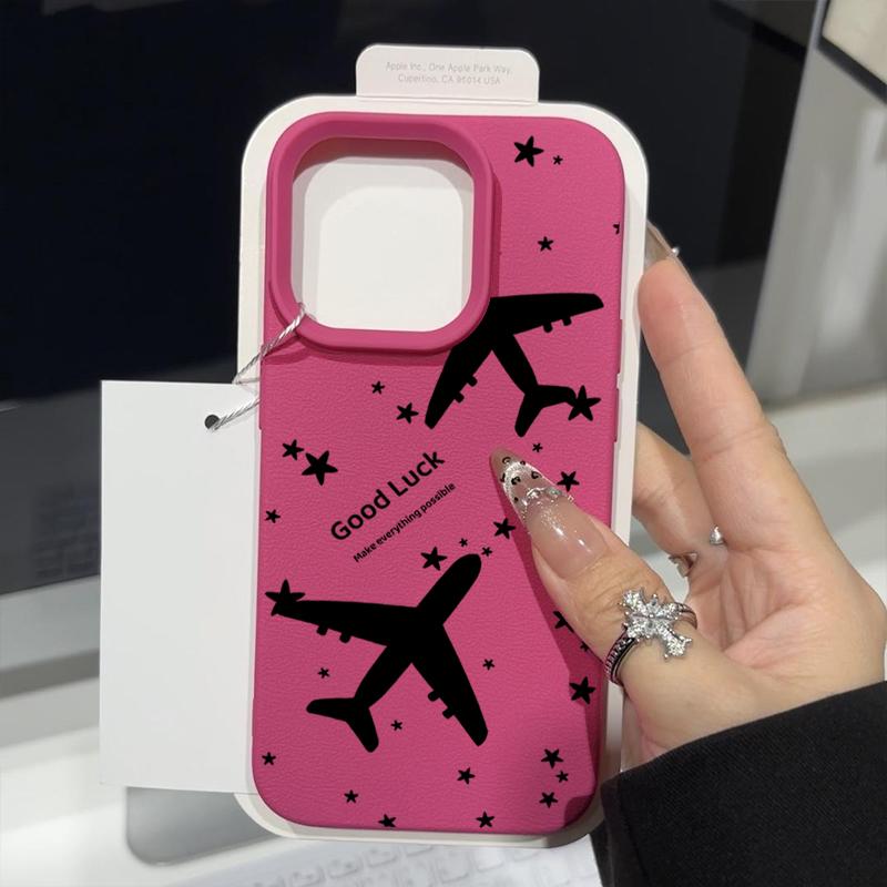 Airplane Pattern TPU Leather Texture Case For iPhone 16 Pro Max 15 Pro 14 13 12 11 Soft Matte Shockproof Lens Protection Slim Phone Cover