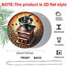 2D Flat 1pc, 8x8 In, Vintage Coffee Grinder and Bean Metal Aluminum Wall Art, Waterproof and Dustproof, Multipurpose Round Wall Hanging for Home