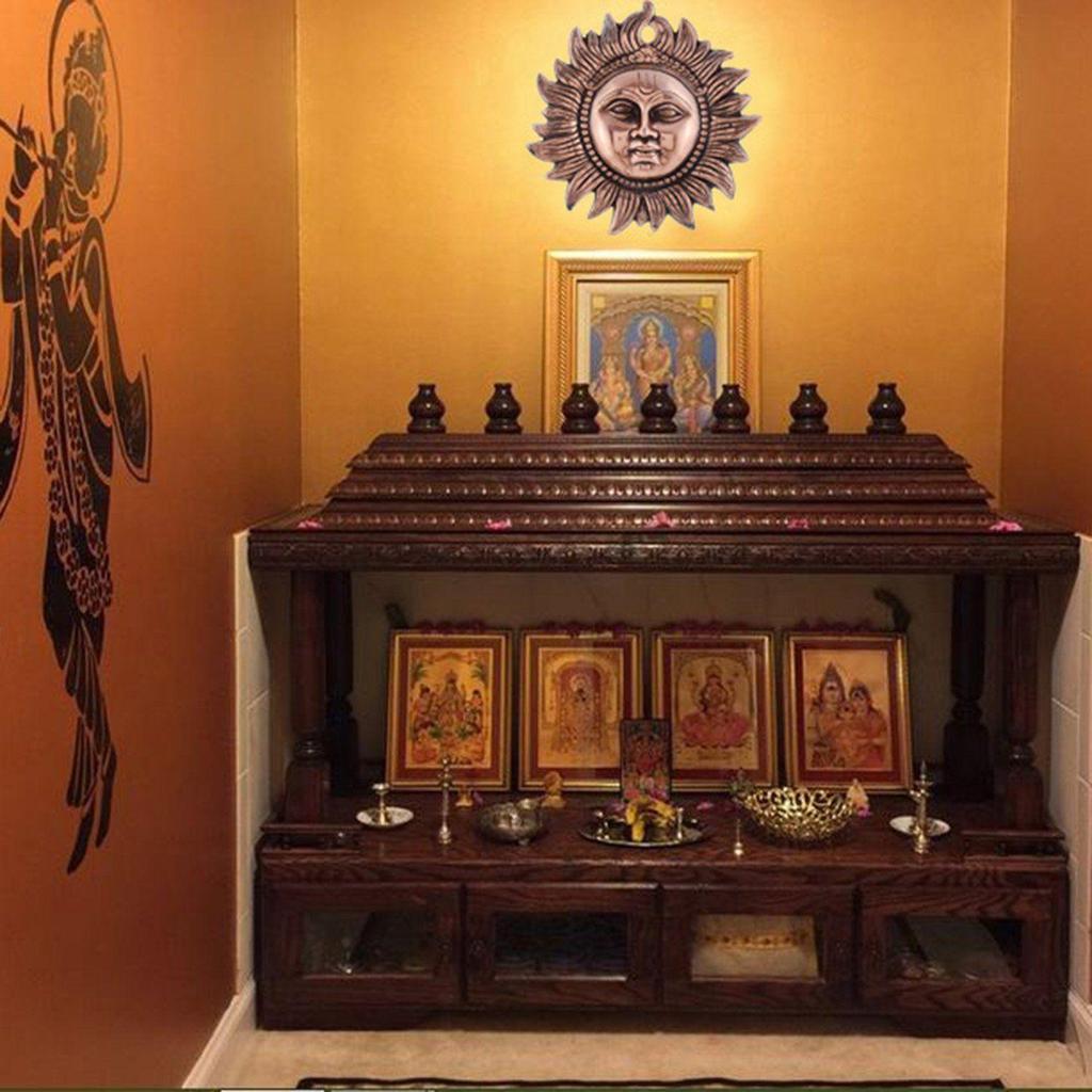 Decorative Sun Face Idol Wall Hanging, Vastu Items For Home For Good Luck Metal Surya Statue For Positivity, Copper 2