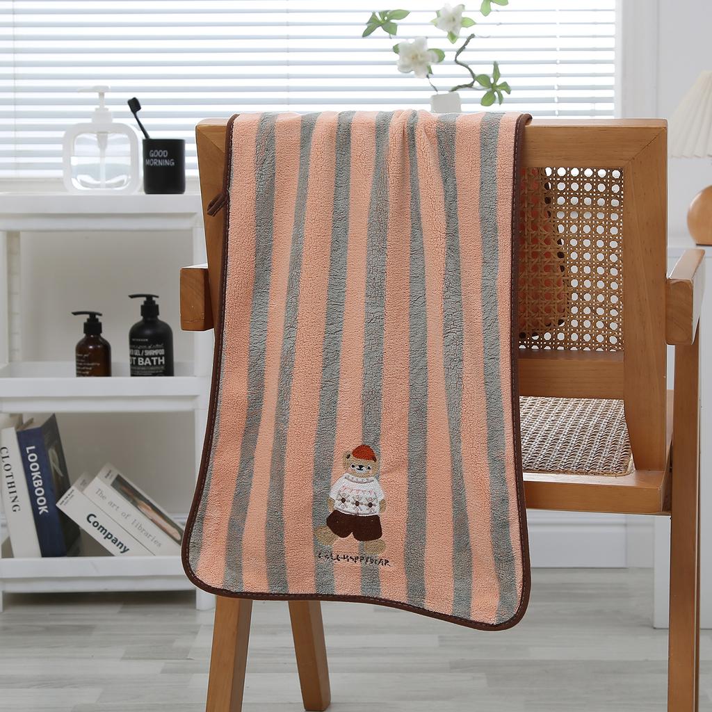 Autumn Winter Thickened Coral Fleece Quick-Dry Towels with Animal Embroidery Polka Dot Soft Bath Towels Set, Thanksgiving Gift Towels, Wash Cloths
