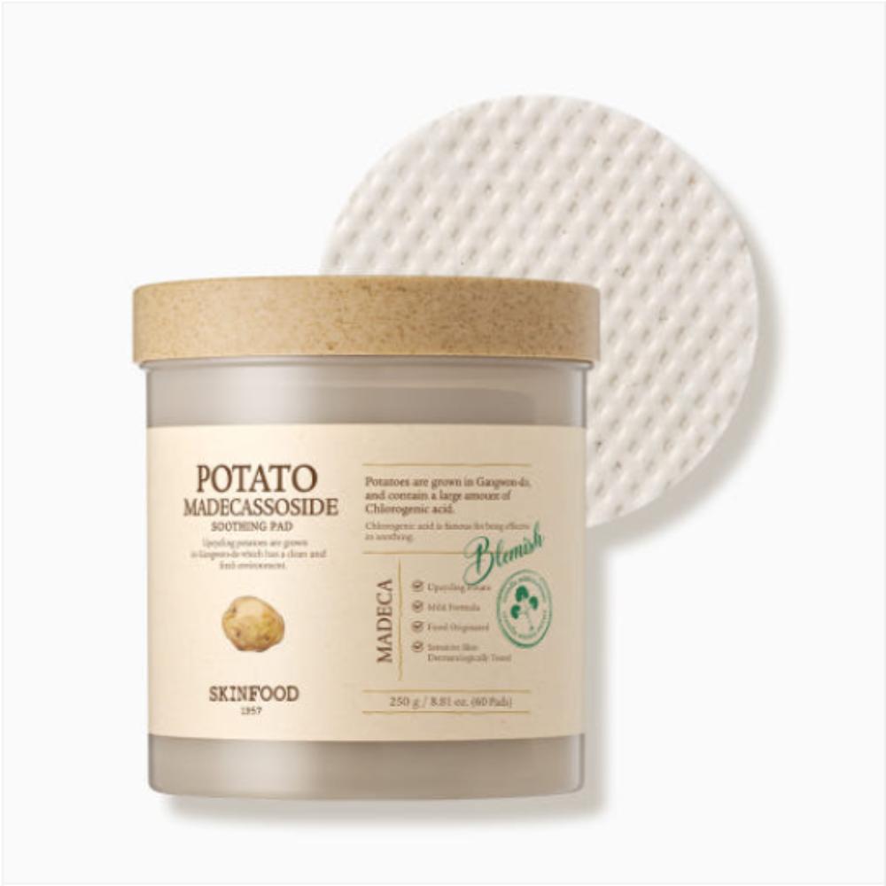SKINFOOD Potato Madecassoside Soothing Pad, 60 Sheets (250g), Redness Relief & Calming Care, From Korea