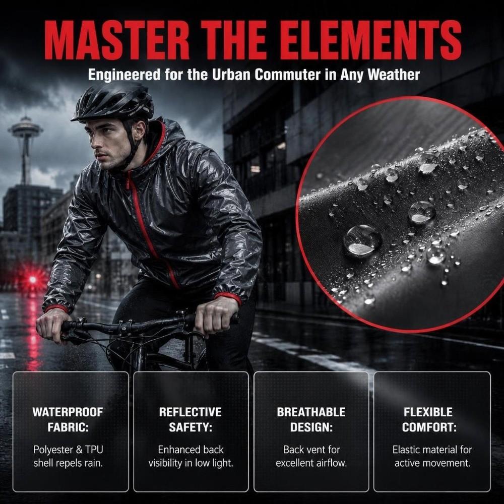 Elastic Fabric Cycling Rain Jacket Dark Grey Rain Coat Easy To Carry Rain Over Jacket  Travel Use