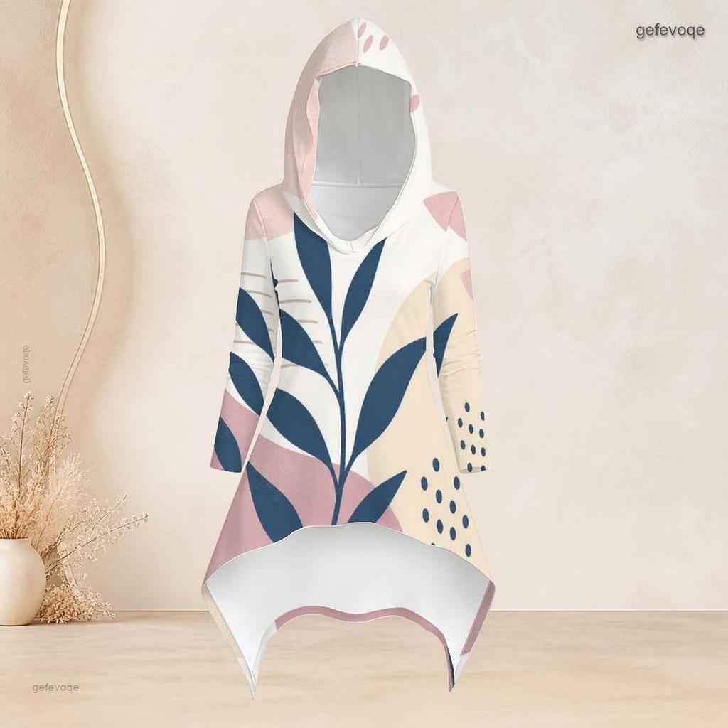 Women Plus Size Abstract Printed Two Piece Set Hooded Long Sleeve High Low Top Fitted Pants