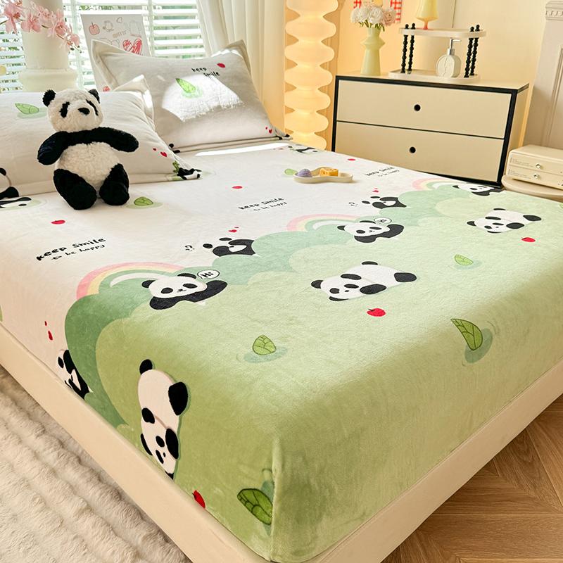 Soft Bedsheet Warmth Fitted Sheet Cartoon Style Bed Linen Velvet Bed Cover Sheets with Elastic Band Drap De Lit (No Pillowcase)