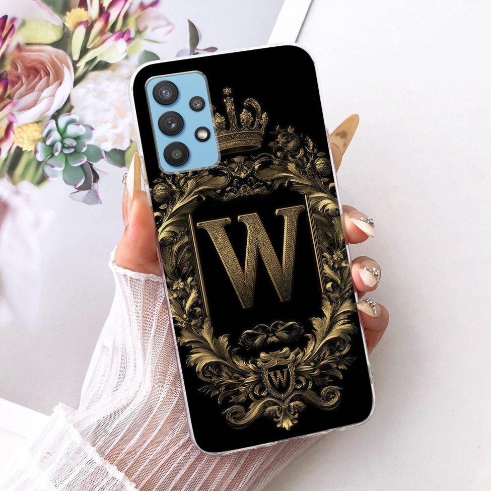 Clear For Samsung A32 5G SM-A326B Cover For Samsung Galaxy A32 5G Case Luxury Crown A-Z Letters 2D Flat Pattern Soft Phone Case