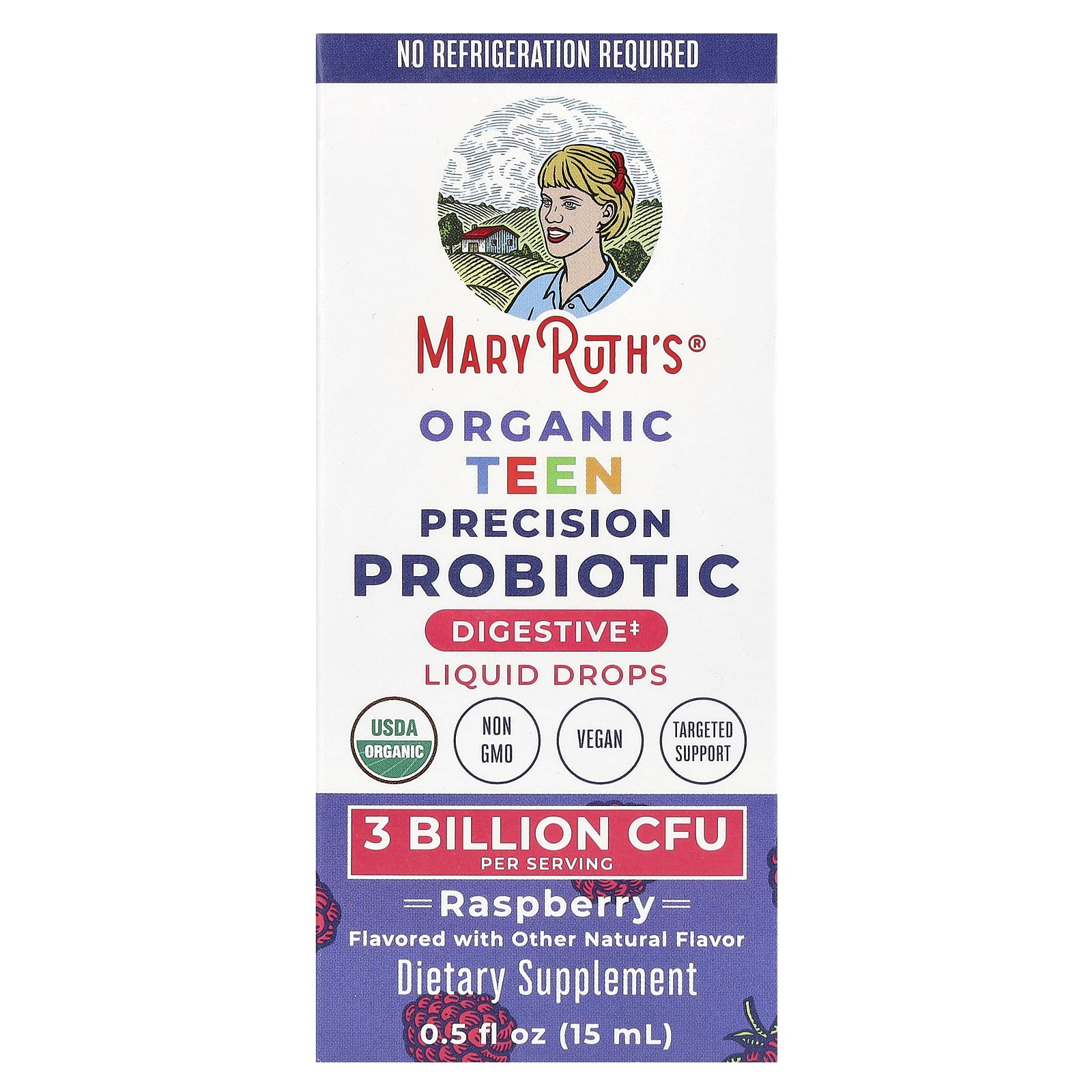 

MaryRuth s, Organic Top 10 Precision Probiotic, Liquid Drops, Raspberry, 3 Billion CFU, 0.5 fl oz (15 ml)