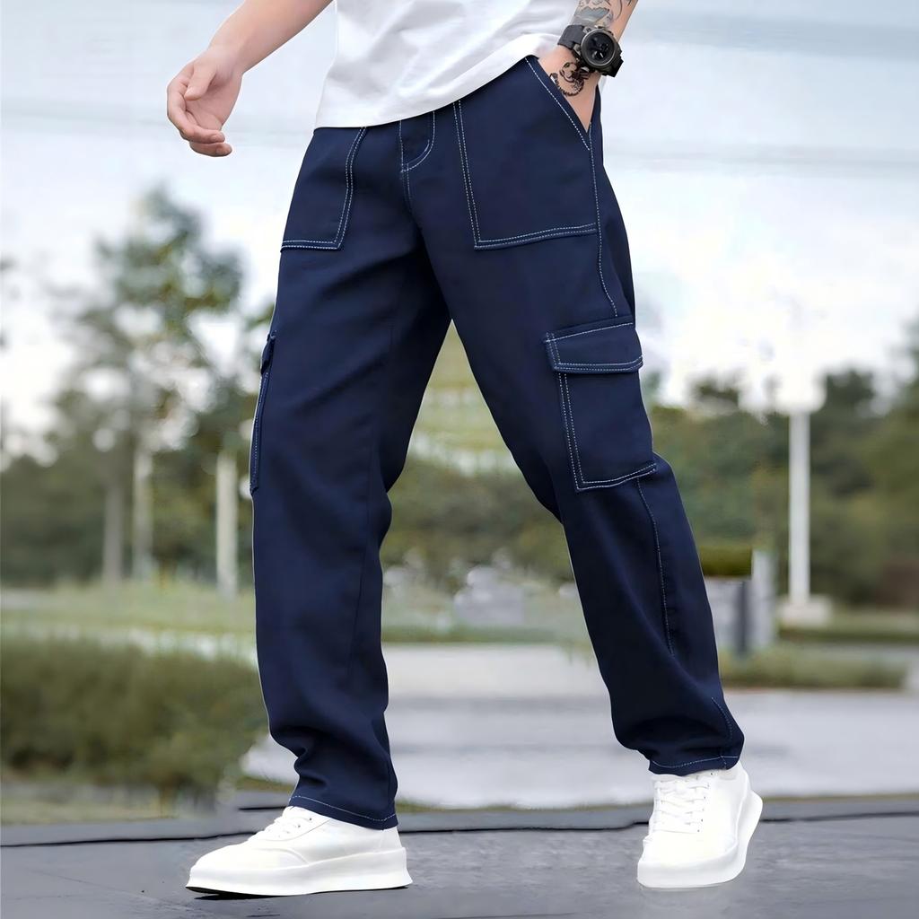 Men's Baggy Pants Casual Wide Leg Cargo Pants Elastic Waist Designer Streetwear Trousers