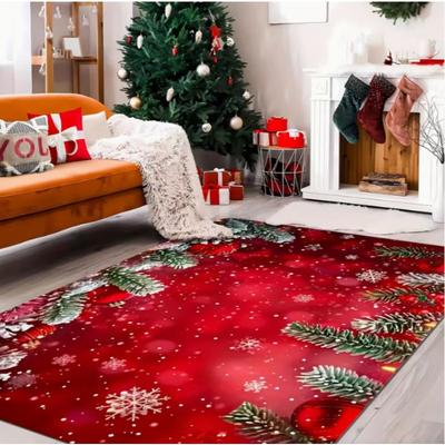 1pc Red Christmas House Area Mat Suitable for Living Room Bedroom Kitchen Gift Room Mat Christmas Home Decoration