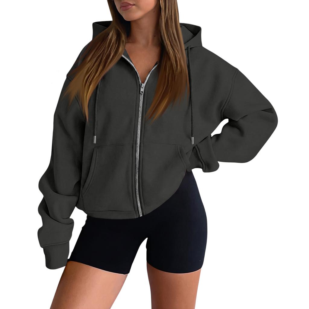 Women’s Long Sleeve Zip Up Hoodie Jacket with Drawstring Hood Casual Loose Fit Sweatshirt Outerwear for Everyday Wear
