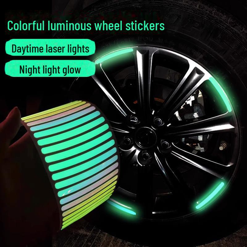 Reflective Colorful Tire Warning Stickers for Cars, Bikes, and E-Cars - Luminous Decorative Wheel Decals