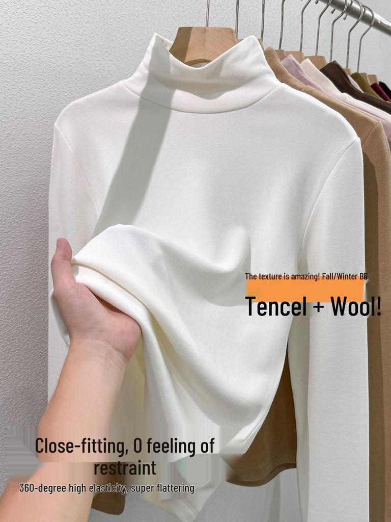 Women's 2025 Warm High-Neck Base Layer Top, Thickened Silk with Lambswool Lining