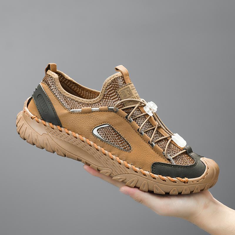 

Дышащие сетчатые мужские мокасины для отдыха на природе повседневные кроссовки из кожи противоскользящая носка мужская летняя водонепроницаемая обувь для вождения и ходьбы 46 хаки