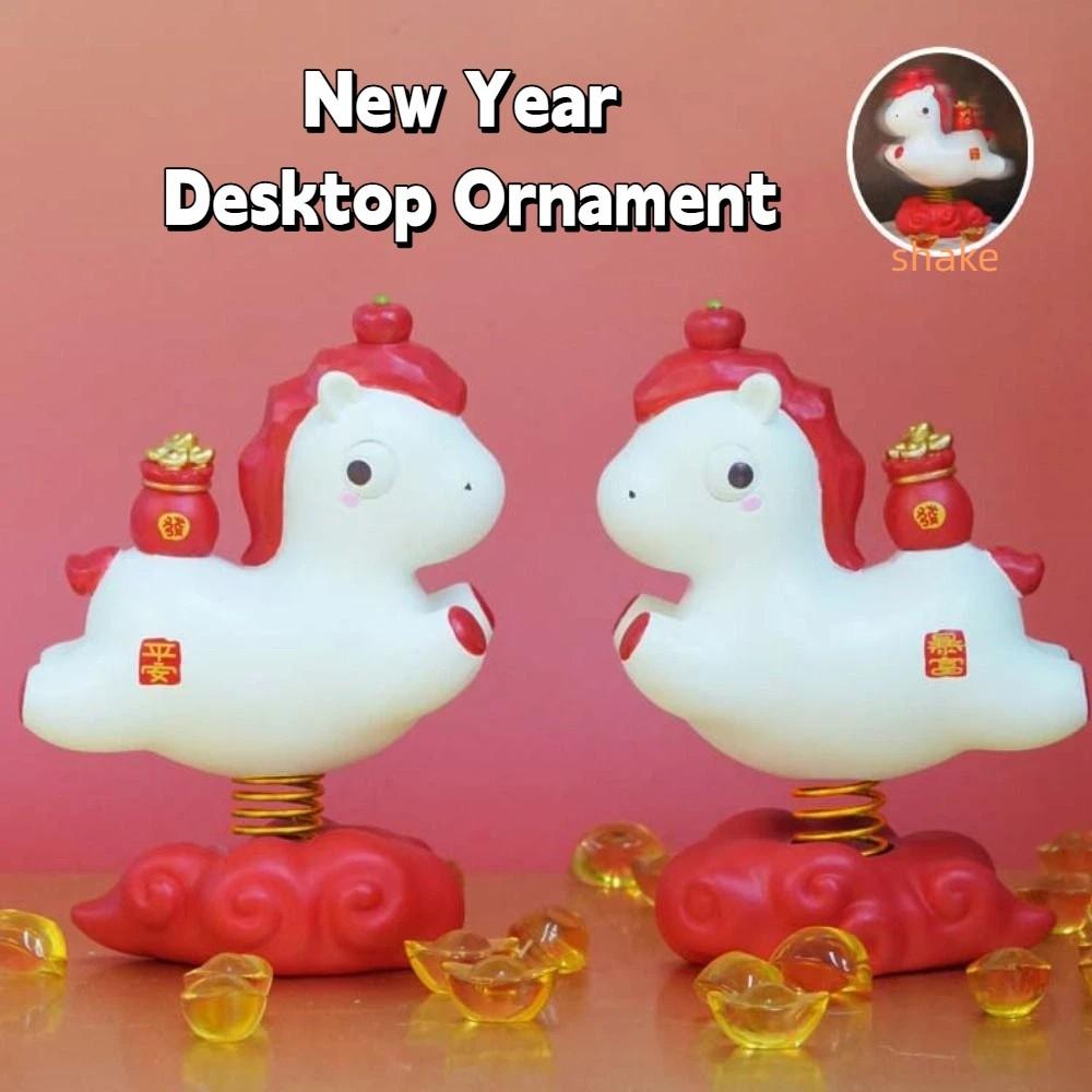 Cartoon-Sternzeichen-Pony-Ornamente Harz-Pony-Form Pferd Feder-Ornament 2026 Pferdejahr Kawaii-Pferde-Maskottchen Heimdekoration