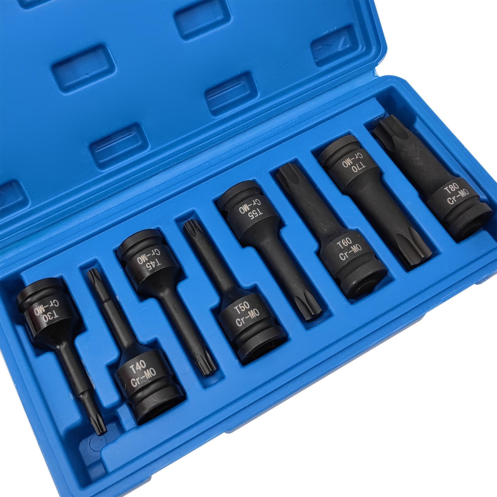 

1Celsius2in Drive Star Bit Socket Sets T30 T40 T45 T50 T55 T70 T80 Professional Automotive Tools with Portable Storage Box for Bit S