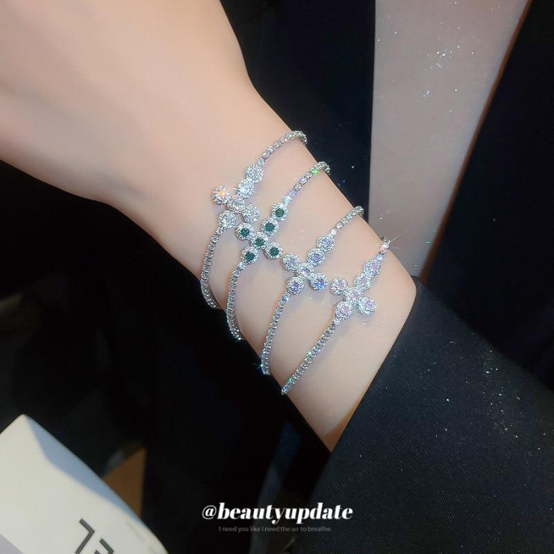 New full diamond cross bracelet ins style high-end sense light luxury temperament bracelet niche fashion versatile jewelry women