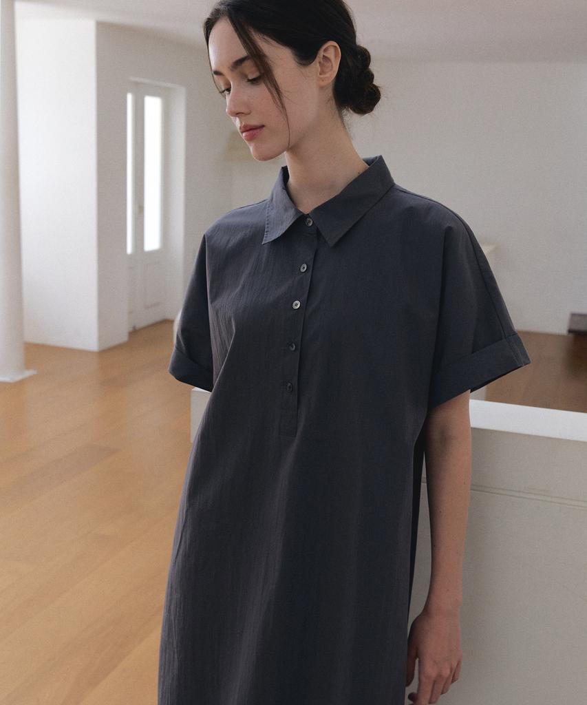 Meojiaenminggeul Sein Crisp Maxi Shirt Dress (Charcoal)
