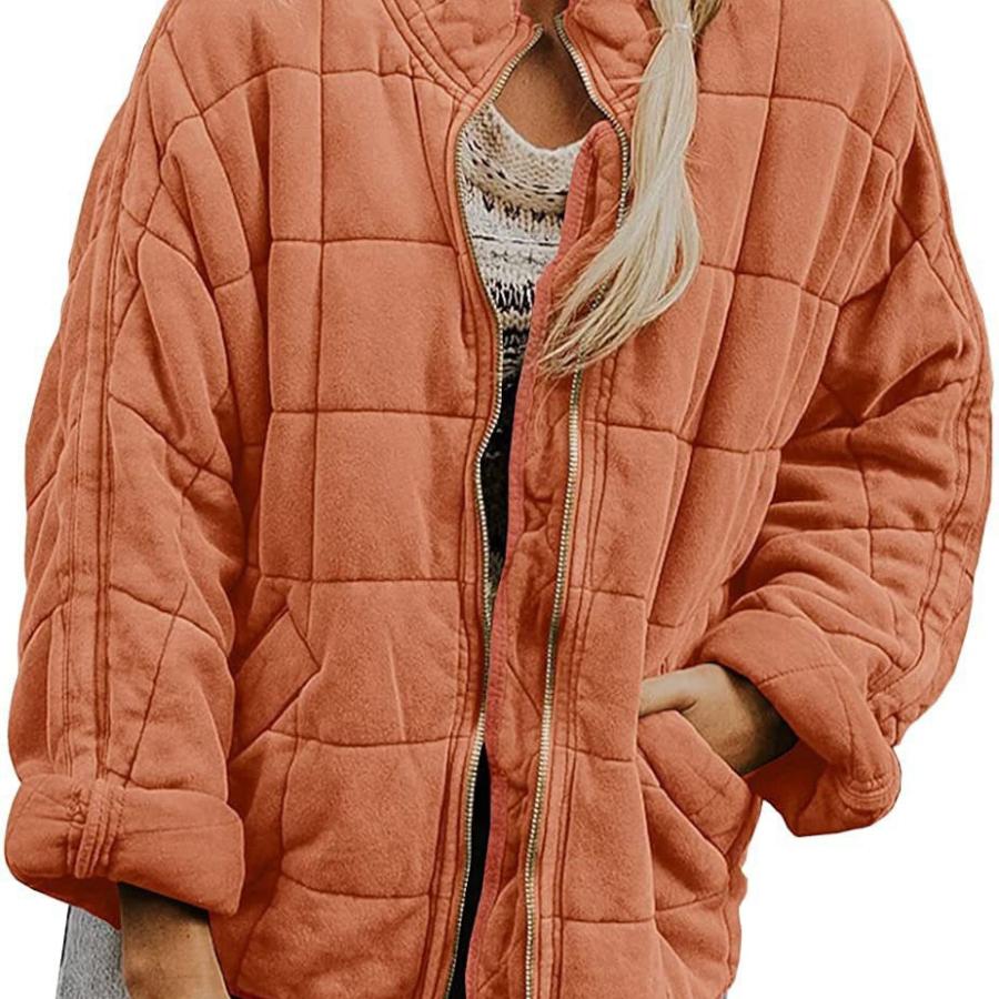 

Solid-Color Stand-Collar Cotton Jacket , European-Style Women s Loose-Fit Long-Sleeve Pocket Jacket S оранжевый