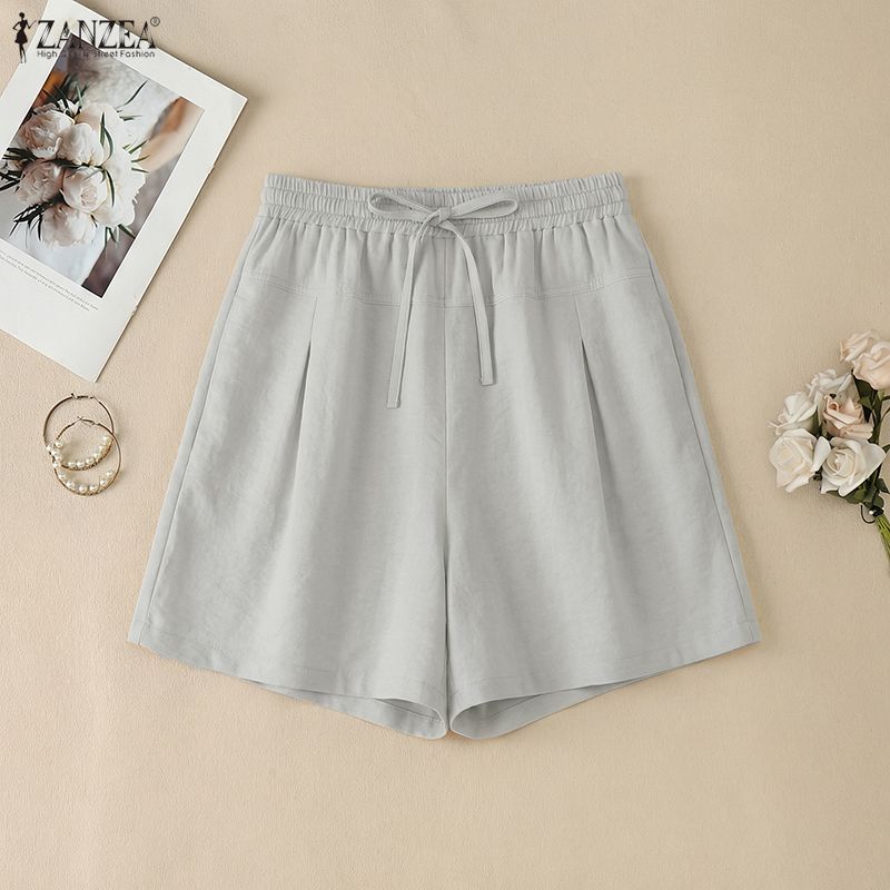 ZANZEA Women Casual Elastic Waist Solid Color Loose Summer Shorts