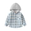 Boys Plaid Hooded Shirt Long Sleeve Button Down Casual Spring Autumn Top for Kids