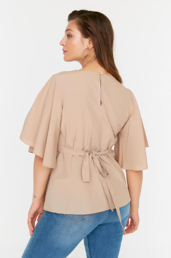 Women's Style Plus Size Purple Woven Tie Detailed Blouse