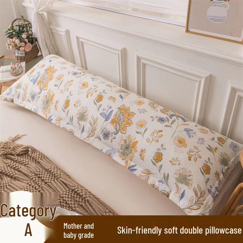 Washable Cotton Long Pillowcase 48x150cm - Single Piece Cover for Double Pillow Core