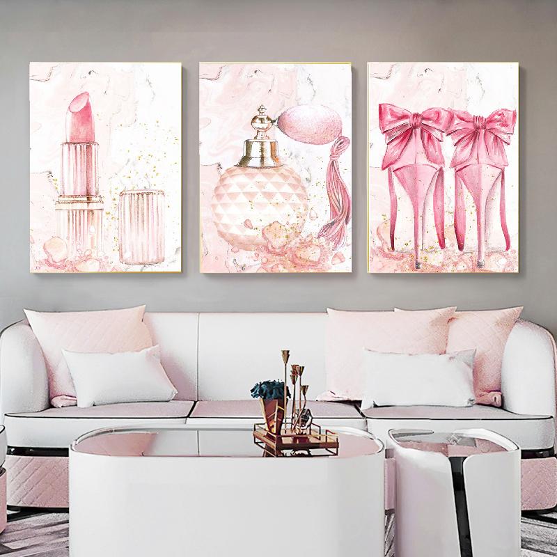 High Heels Lipstick Perfume Flower Nordic Posters Fashion Gir And Prints Wall Art Canvas Painting Wall Pictures For Living Room