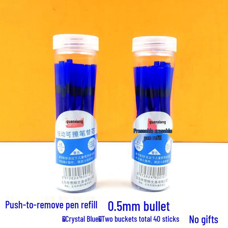 Press To Advance Friction Erasable Gel Pen Refill, 0.5mm Bullet Tip, Crystal Blue Black