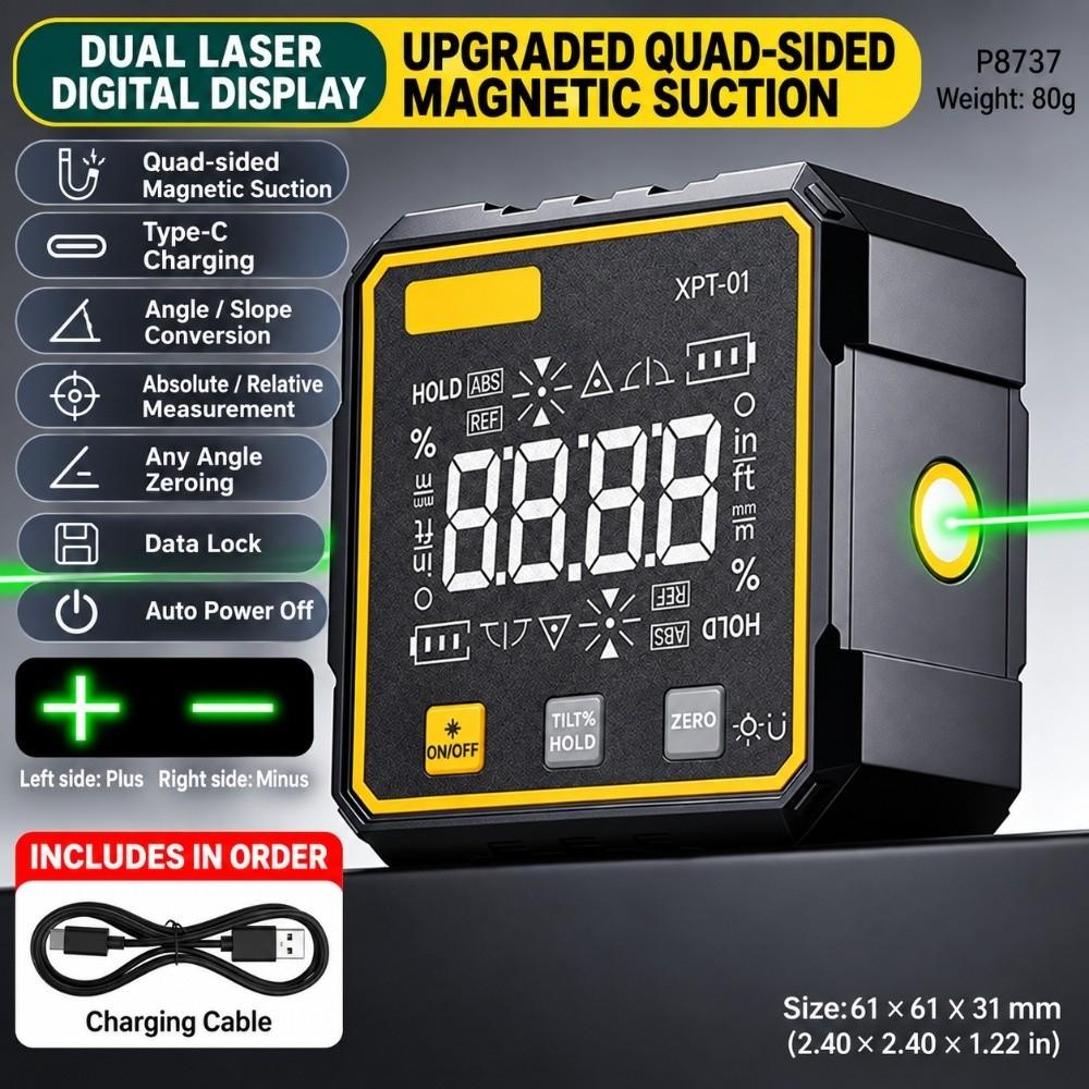 Digital Display Laser Inclinometer Dual Laser Cross Line Angle Gauge For Carpentry
