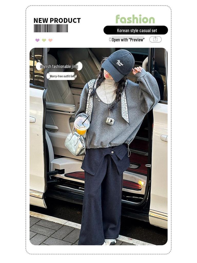 Girls' Korean Style Sweatshirt & Casual Pants Autumn/Winter 2025 Set