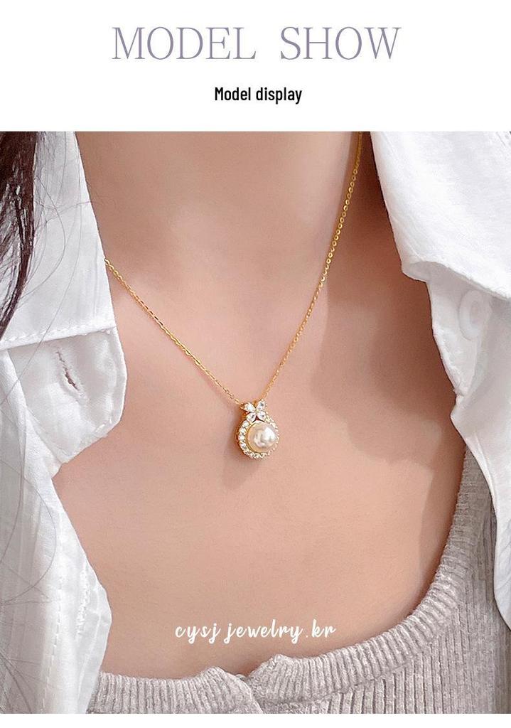 Cui Yan S925 Silver Bow Necklace with White Chalcedony & Pearls for Women - Light Luxury Princess Choker