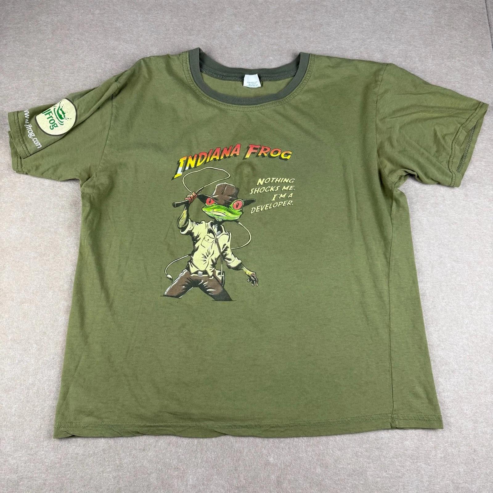 

Indiana Frog Shirt Mens Small Green Programmer Developer Funny Parody Tee S