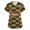 Women's V Neck Short Sleeve Work Shirt with Pockets Oktoberfest Print Lightweight Comfortable Fit Casual Top for Healthcare and Service Staff