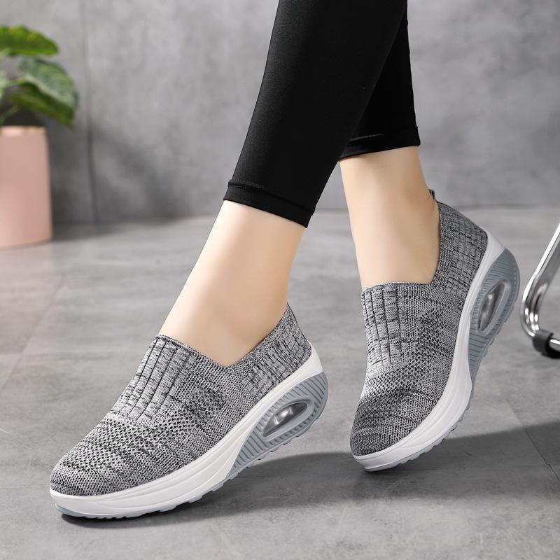 Breathable Knitted Women Sneakers Comfortable Air-cushion Casual Sports Shoes Light Non-slip Walking Jogging Shoes