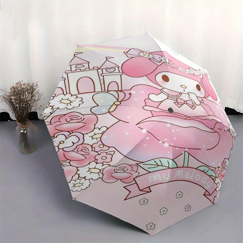 Rose My Melody Automatic Opening and Closing Cartoon Umbrella - Small Umbrella Suitable for Various Occasions, Portable 3-Fold Small Umbrella for Men