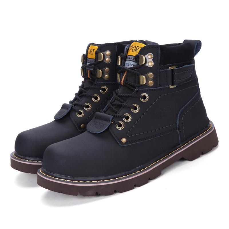 Pánské vysoké pracovní boty zimní Kožená voděodolná fleecová podšívka Všestranný pár Pánské boty britského stylu