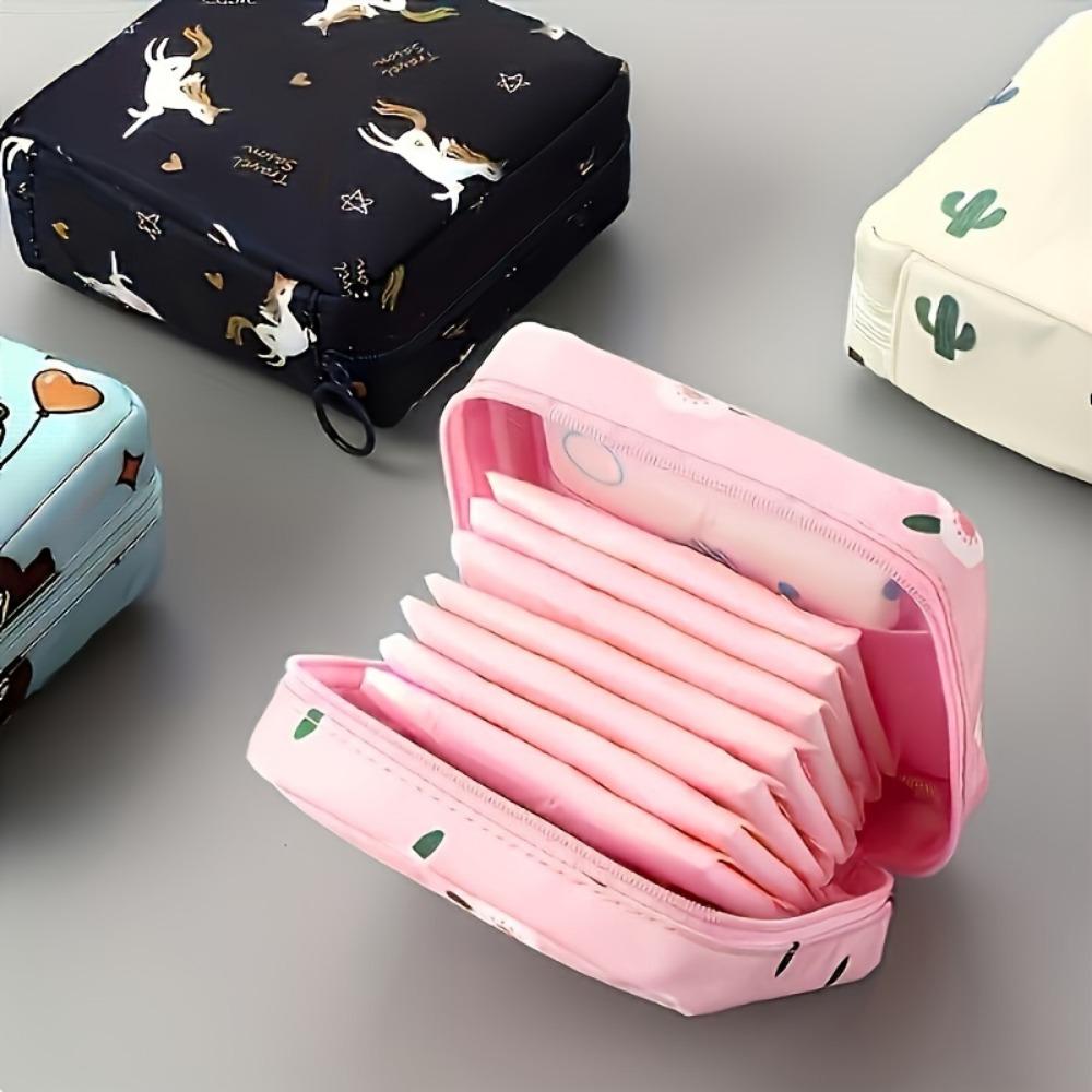 Stylish Black Polyester Tampon Organiser - Portable Large Capacity Cosmetic and Small Item Organiser with Art Print Design