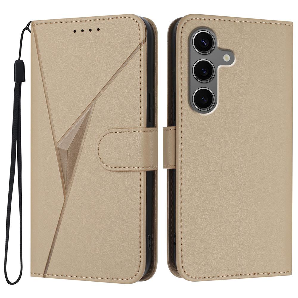 YX0090 For Samsung Galaxy S25 Case Triangle Imprint Leather Phone Cover with Lanyard