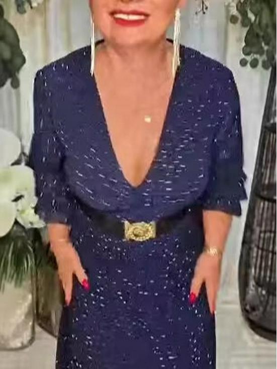2025 European & American Cross-Border Women's Chiffon V-Neck Rhinestone Long Dress