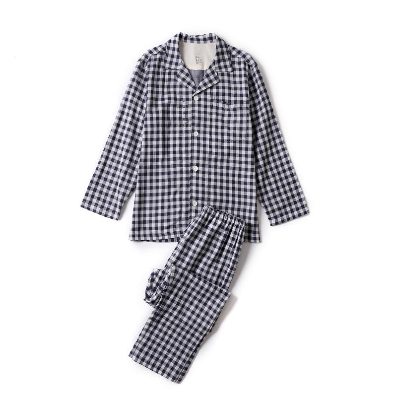 Set Pigiama in Cotone Stile Giapponese: Manica Lunga per Uomo e Donna, Pantaloni in Garza a Doppio Strato, Ideali per Coppie in Autunno.