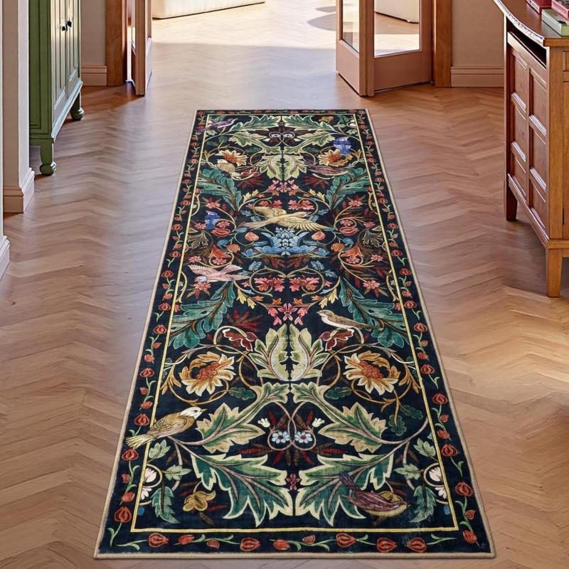 Retro Persian Runner Rug Light Luxury Non Slip Floor Mat Easy Care Porch Corridor Kitchen Bedroom Home Decoration