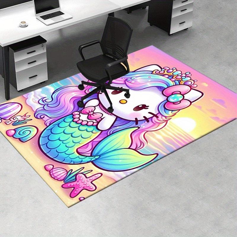 1pc Sanrio Hello Kitty Mermaid Printed Office Carpet Rectangle Rug Under The Table,Perfect Room Decor for Living Room, Bedroom, Kitchen, Non-slip Floo